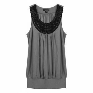 Twenty One Women’s Medium 8 10 Gray Crochet Neck Sleeveless Tunic Top